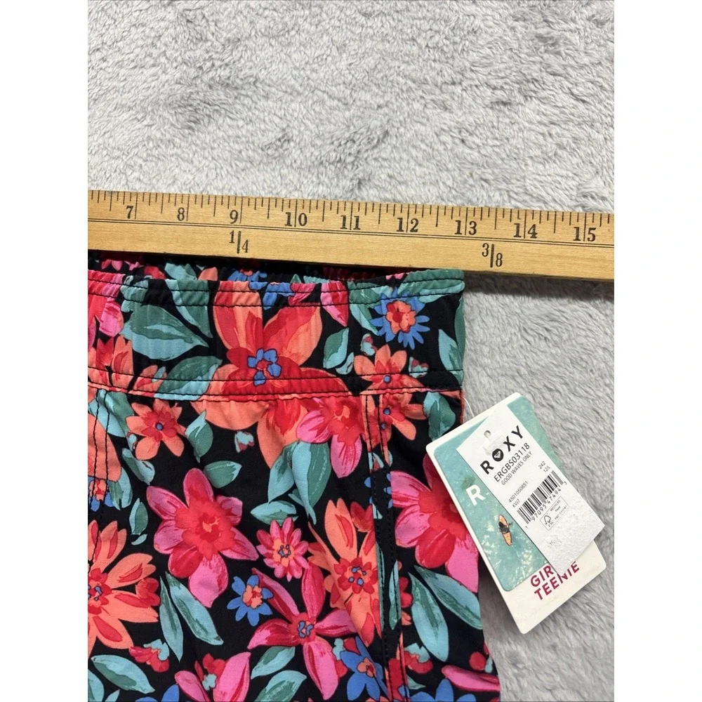 Roxy Girls Size‎ 12 L Good Waves Only Floral Board Shorts Black Pink ERGBS03118